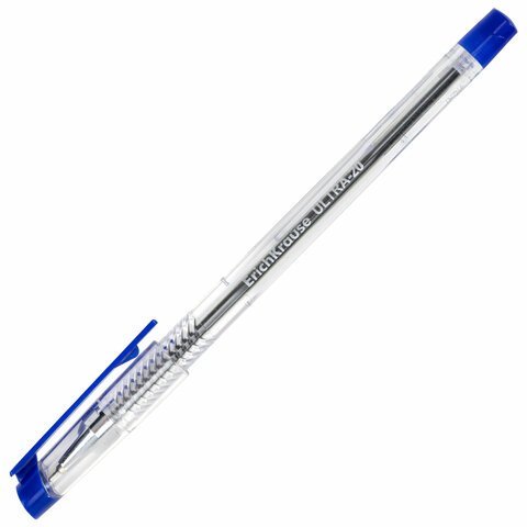 Ручка шариковая масляная ERICH KRAUSE "Ultra-20", СИНЯЯ, корпус прозрачный, узел 0,7 мм, линия письма 0,26 мм, 13875