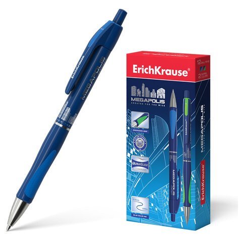 Ручка шариковая автоматическая ERICH KRAUSE "Megapolis Concept", СИНЯЯ, корпус синий, узел 0,7 мм, линия письма 0,35 мм, 31