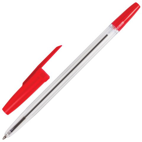 Ручка шариковая BRAUBERG "Line", КРАСНАЯ, корпус прозрачный, узел 1 мм, линия письма 0,5 мм, 141341