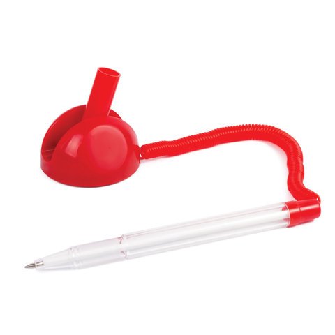 Ручка шариковая настольная BRAUBERG "Стенд-Пен", СИНЯЯ, пружинка, корпус красный, линия письма 0,5 мм, 141349