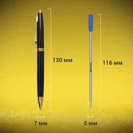Ручка подарочная шариковая BRAUBERG "De Luxe Black", корпус черный, узел 1 мм, линия письма 0,7 мм, синяя, 141411