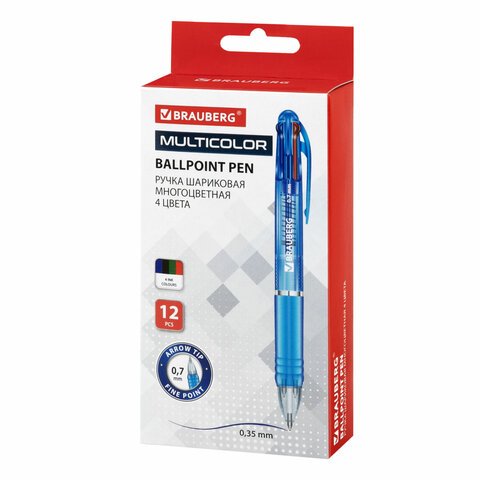 Ручка многоцветная шариковая автоматическая BRAUBERG "MULTICOLOR", 4 ЦВЕТА, линия письма 0,35 мм, 141513