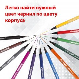 Набор капиллярных ручек (линеров) BRAUBERG 12 шт., АССОРТИ, "Aero", трехгранные, металлический наконечник, линия письма 0,4 мм, 141525