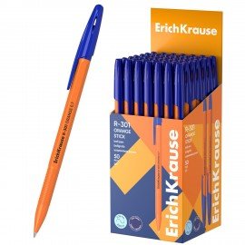 Ручка шариковая ERICH KRAUSE "R-301 Orange", СИНЯЯ, корпус оранжевый, узел 0,7 мм, линия письма 0,35 мм, 43194