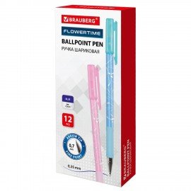 Ручка шариковая BRAUBERG "Flowertime", СИНЯЯ, корпус ассорти, узел 0,7 мм, линия письма 0,35 мм, 141539