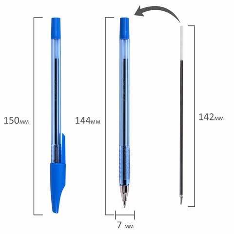 Ручка шариковая BEIFA (Бэйфа) 927, корпус тонированный синий, узел 0,7 мм, линия письма 0,5 мм, AA927-BL