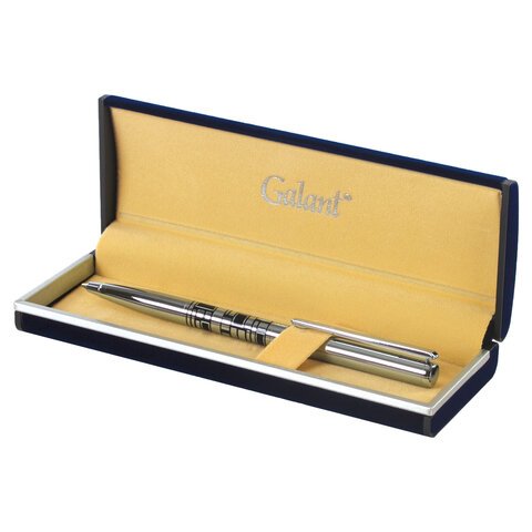 Ручка подарочная шариковая GALANT "Basel", корпус серебристый с черным, хромированные детали, пишущий узел 0,7 мм, синяя, 141665