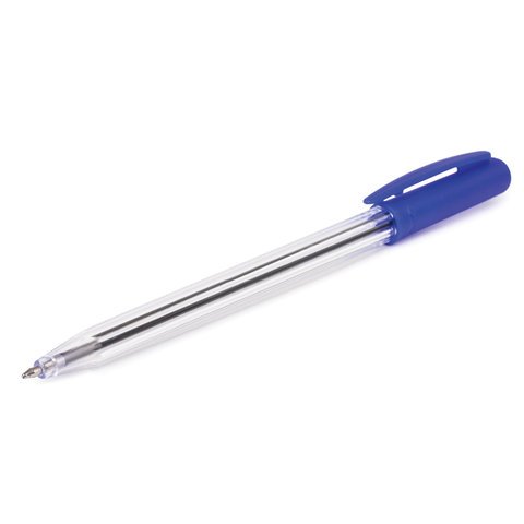 Ручка шариковая автоматическая STAFF "Basic" BPR-243, СИНЯЯ, корпус прозрачный, узел 0,8 мм, линия письма 0,4 мм, 141673