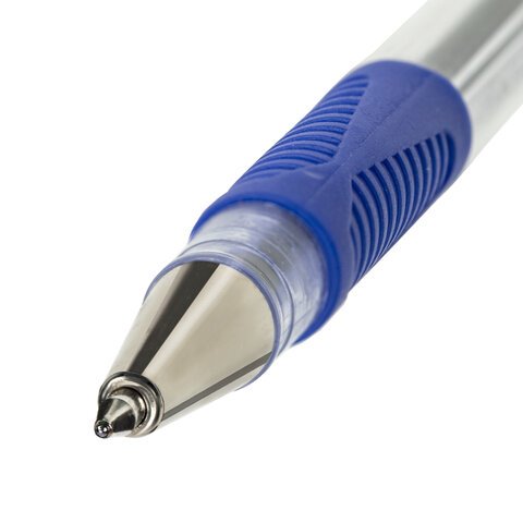 Ручка шариковая с грипом BEIFA (Бэйфа), СИНЯЯ, корпус прозрачный, узел 0,7 мм, линия письма 0,5 мм, AA999-BL