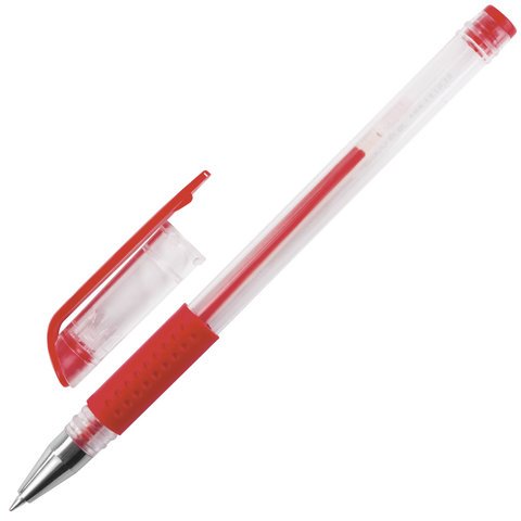 Ручка гелевая с грипом STAFF "EVERYDAY" GP-193, КРАСНАЯ, корпус прозрачный, узел 0,5 мм, линия письма 0,35 мм, 141824