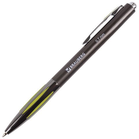 Ручка шариковая автоматическая BRAUBERG "Stripe", СИНЯЯ, корпус ассорти, узел 0,7 мм, линия письма 0,35 мм, 141876