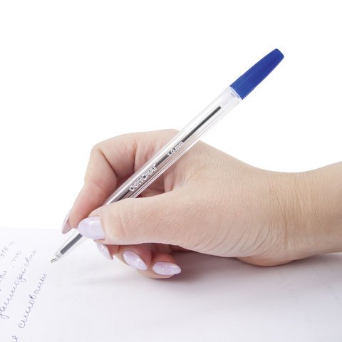 Ручка шариковая ОФИСМАГ "Line", СИНЯЯ, корпус прозрачный, узел 1 мм, линия письма 0,5 мм, 141878