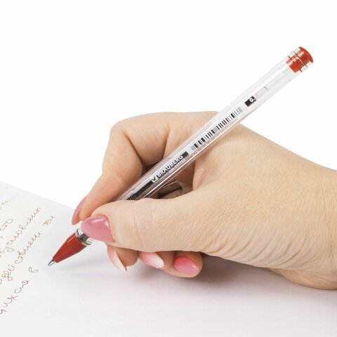 Ручка шариковая масляная BRAUBERG "Rite-Oil", КРАСНАЯ, корпус прозрачный, узел 0,7 мм, линия письма 0,35 мм, 142148