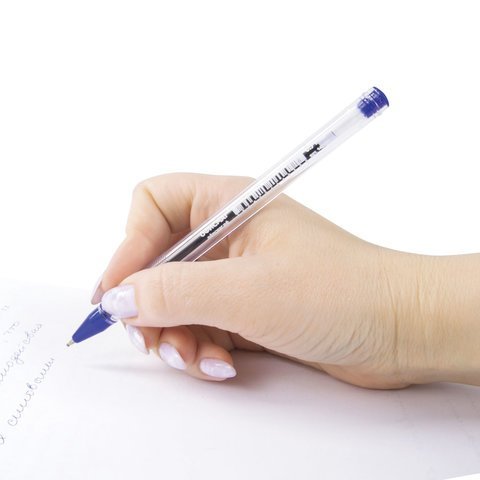 Ручка шариковая масляная ОФИСМАГ, СИНЯЯ, корпус прозрачный, узел 0,7 мм, линия письма 0,35 мм, 142151