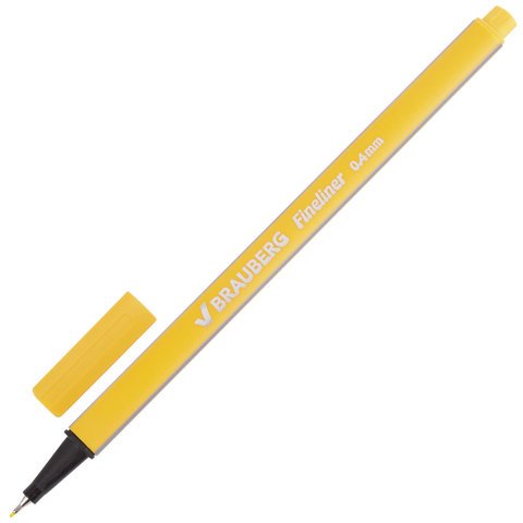 Анонс-изображение товара ручка капиллярная (линер) brauberg aero, желтая, трехгранная, металлич. наконечник, 0,4мм,142248