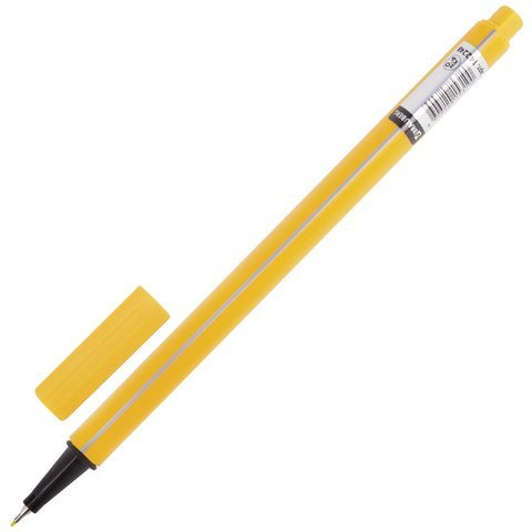 Ручка капиллярная (линер) BRAUBERG "Aero", ЖЕЛТАЯ, трехгранная, металлический наконечник, линия письма 0,4 мм, 142248