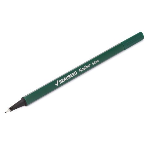 Ручка капиллярная (линер) BRAUBERG "Aero", ТЕМНО-ЗЕЛЕНАЯ, трехгранная, металлический наконечник, линия письма 0,4 мм, 142251