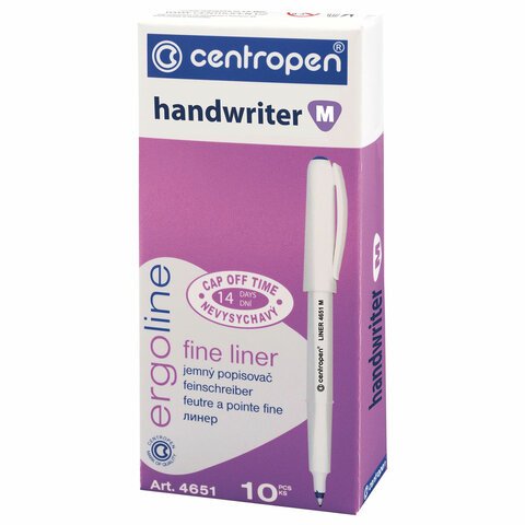 Ручка капиллярная (линер) ЧЕРНАЯ CENTROPEN "Handwriter", трехгранная, линия 0,5 мм, 4651, 2 4651 0112