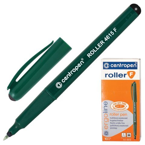 Ручка-роллер CENTROPEN, ЧЕРНАЯ, трехгранная, корпус зеленый, узел 0,5 мм, линия письма 0,3 мм, 4615, 3 4615 0112