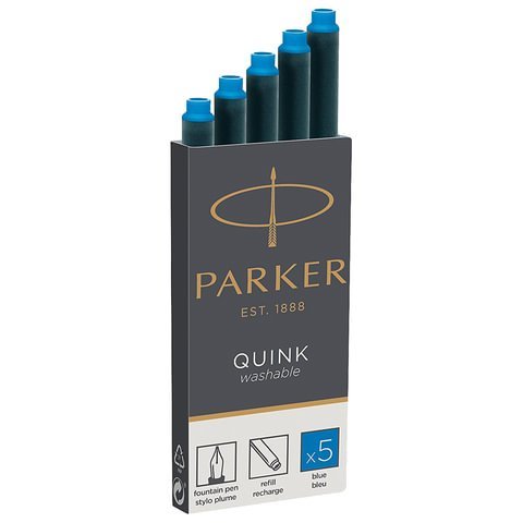 Картриджи чернильные PARKER "Cartridge Quink", КОМПЛЕКТ 5 штук, смываемые чернила, синие, 1950383