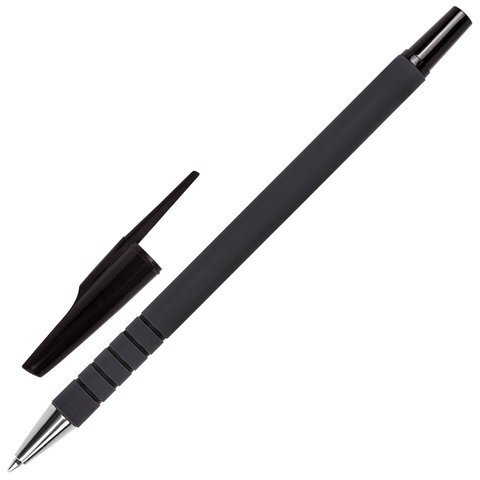 Ручка шариковая STAFF "EVERYDAY" BP-191, ЧЕРНАЯ, корпус прорезиненный черный, узел 0,7 мм, линия письма 0,35 мм, 142398