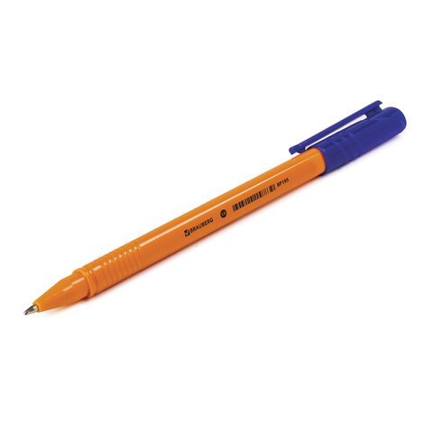 Ручка шариковая BRAUBERG "Solar", СИНЯЯ, трехгранная, корпус оранжевый, узел 1 мм, линия письма 0,5 мм, 142402