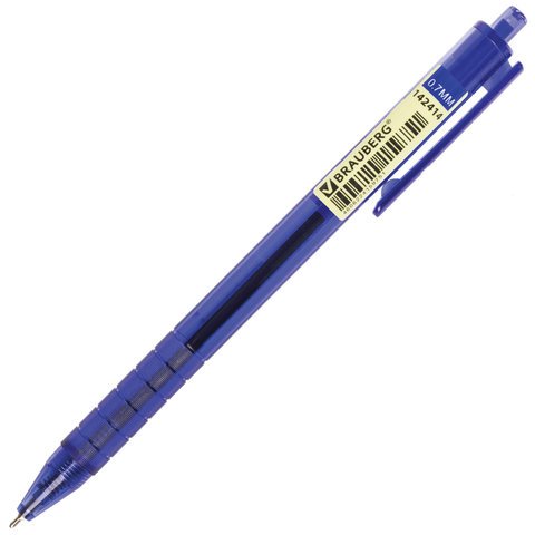 Ручка шариковая масляная автоматическая BRAUBERG "Tone", СИНЯЯ, корпус тонированный, узел 0,7 мм, линия письма 0,35 мм, 142414