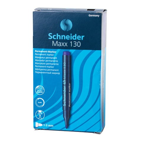 Маркер перманентный SCHNEIDER (Германия) "Maxx 130", ЧЕРНЫЙ, круглый наконечник, 1-3 мм, 113001