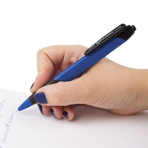 Ручка шариковая масляная автоматическая с грипом BRAUBERG "Booster", СИНЯЯ, трехгранная, узел 0,7 мм, линия письма 0,35 мм, 142483