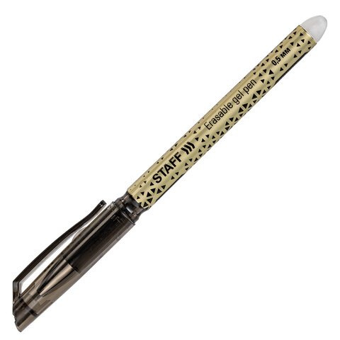 Ручка стираемая гелевая STAFF "College GP-200", ЧЕРНАЯ, хромированные детали, узел 0,5 мм, линия письма 0,35 мм, 142495