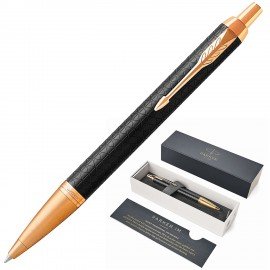 Ручка шариковая PARKER "IM Premium Black GT", корпус черный матовый с гравировкой, позолоченные детали, синяя, 1931667