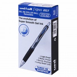 Ручка гелевая автоматическая с грипом UNI-BALL (Япония) "Signo", СИНЯЯ, корпус тонированный, узел 0,7 мм, линия письма 0,4 мм, UMN-207, UMN-207 BLUE