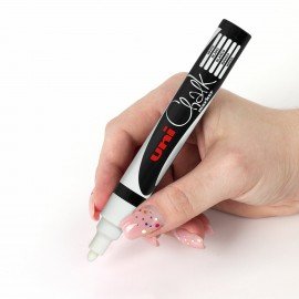 Маркер меловой UNI "Chalk", 1,8-2,5 мм, БЕЛЫЙ, влагостираемый, для гладких поверхностей, PWE-5M WHITE