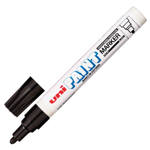 Маркер-краска лаковый (paint marker) UNI (Япония) "Paint", 2,2-2,8 мм, ЧЕРНЫЙ, нитро-основа, алюминиевый корпус, PX-20(L) BLACK