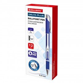 Ручка шариковая масляная с грипом BRAUBERG "Delta Plus", СИНЯЯ, печать, узел 0,7 мм, линия письма 0,35 мм, 142689