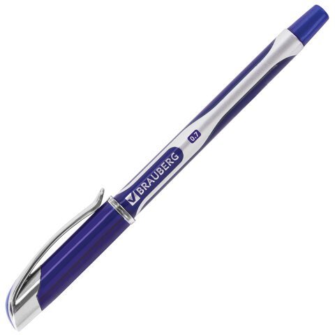 Ручка шариковая масляная с грипом BRAUBERG "Delta Plus", СИНЯЯ, печать, узел 0,7 мм, линия письма 0,35 мм, 142689
