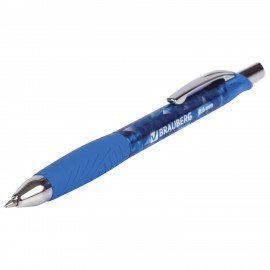 Ручка гелевая автоматическая с грипом BRAUBERG "Jet Gel", СИНЯЯ, печать, узел 0,6 мм, линия письма 0,4 мм, 142690