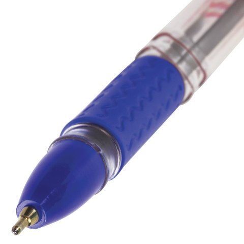 Ручка шариковая масляная с грипом BRAUBERG "Trait", СИНЯЯ, печать, узел 0,7 мм, линия письма 0,35 мм, 142697