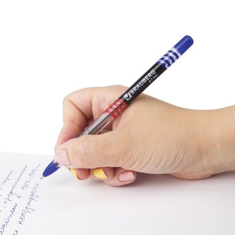 Ручка шариковая масляная с грипом BRAUBERG "Trait", СИНЯЯ, печать, узел 0,7 мм, линия письма 0,35 мм, 142697