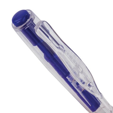 Ручка шариковая автоматическая с грипом STAFF "Basic" BPR-820, СИНЯЯ, корпус прозрачный, 0,7 мм, линия письма 0,35 мм, 142820