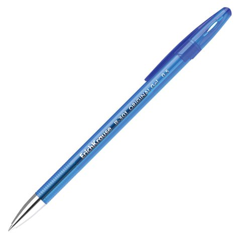 Ручка гелевая ERICH KRAUSE "R-301 Original Gel", СИНЯЯ, корпус прозрачный, узел 0,5 мм, линия письма 0,4 мм, 40318