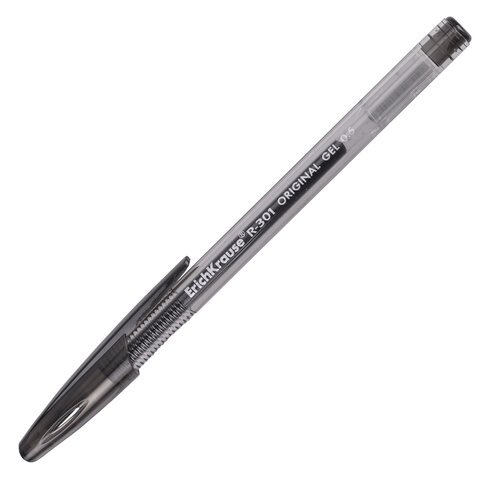 Ручка гелевая ERICH KRAUSE "R-301 Original Gel", ЧЕРНАЯ, корпус прозрачный, узел 0,5 мм, линия письма 0,4 мм, 42721