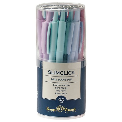 Анонс-изображение товара ручка шариковая автомат. bruno visconti slimclick zefir, синяя, ассорти, 0,5мм, линия 0,3мм, 20-0229