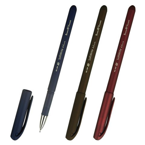 Ручка шариковая масляная BRUNO VISCONTI "SoftWrite", СИНЯЯ, корпус ассорти, узел 0,5 мм, линия письма 0,3 мм, 20-0088