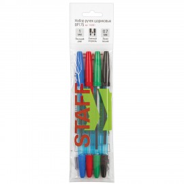 Ручки шариковые STAFF "Basic BP-175", НАБОР 4 шт., АССОРТИ, узел 1 мм, линия письма 0,7 мм, 142961