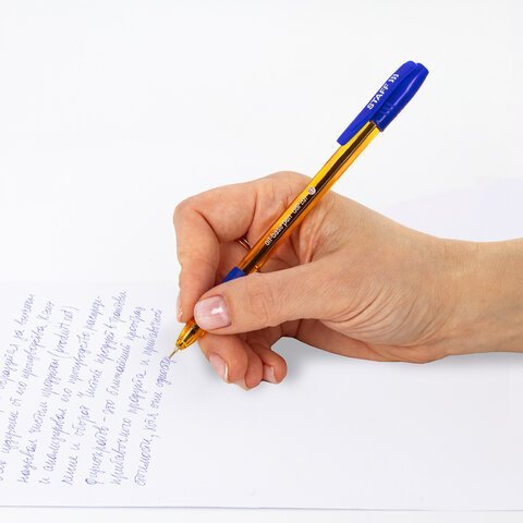 Ручка шариковая масляная c грипом STAFF "Manager OBP-267", СИНЯЯ, корпус оранжевый, линия письма 0,35 мм, 142979