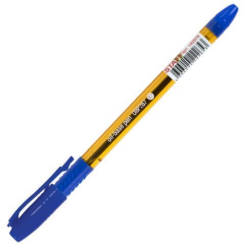 Ручка шариковая масляная c грипом STAFF "Manager OBP-267", СИНЯЯ, корпус оранжевый, линия письма 0,35 мм, 142979