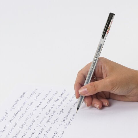 Ручка шариковая масляная STAFF "OBP-317", ЧЕРНАЯ, корпус матовый, игольчатый узел 0,6 мм, линия письма 0,3 мм, 143022