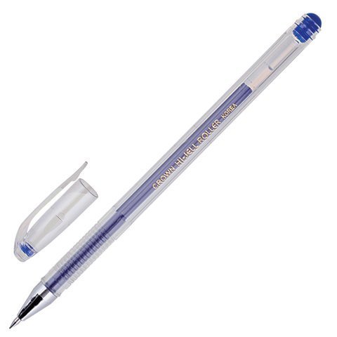 Ручка гелевая CROWN "Hi-Jell", СИНЯЯ, корпус прозрачный, узел 0,5 мм, линия письма 0,35 мм, HJR-500B