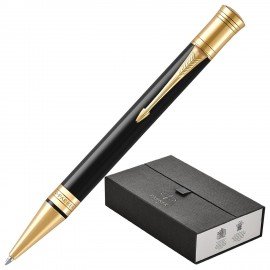 Ручка шариковая PARKER "Duofold Classic Black GT", корпус черный, позолоченные детали, черная, 1931386